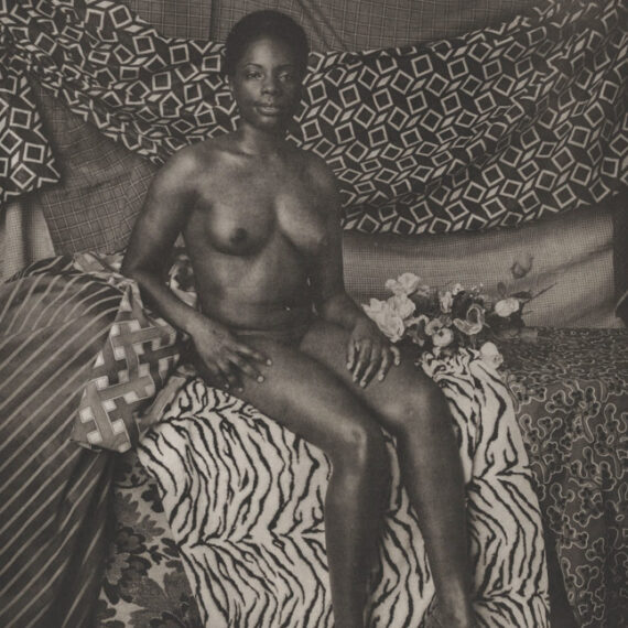 Mickalene Thomas: "Portrait of Marie Sitting in Black and White"