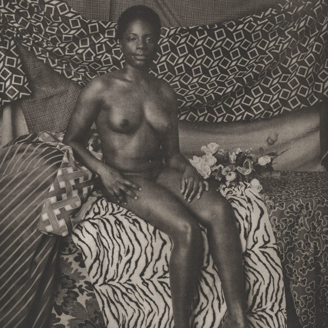 Mickalene Thomas: "Portrait of Marie Sitting in Black and White"